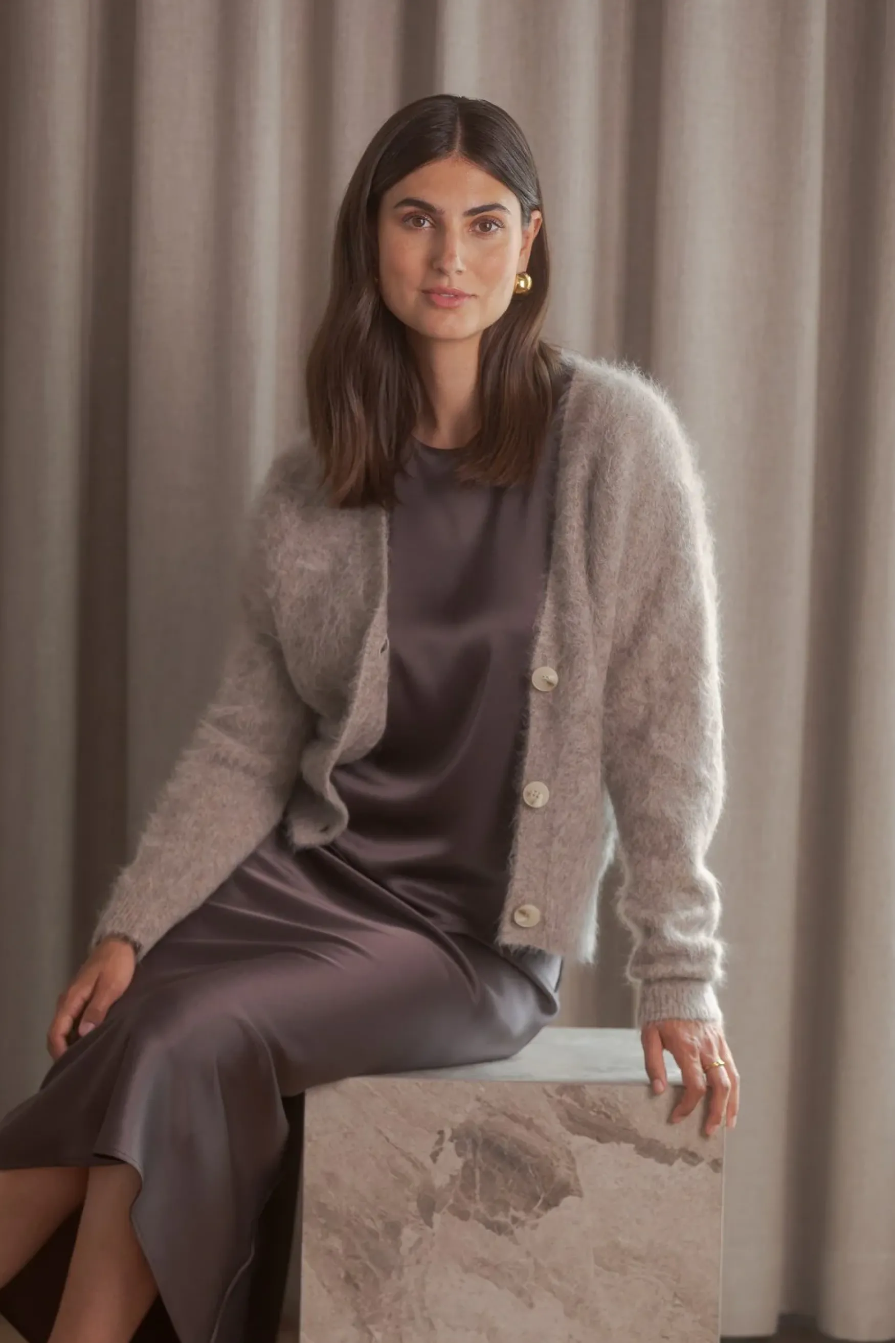 New Original Story Alia button cardigan, greige