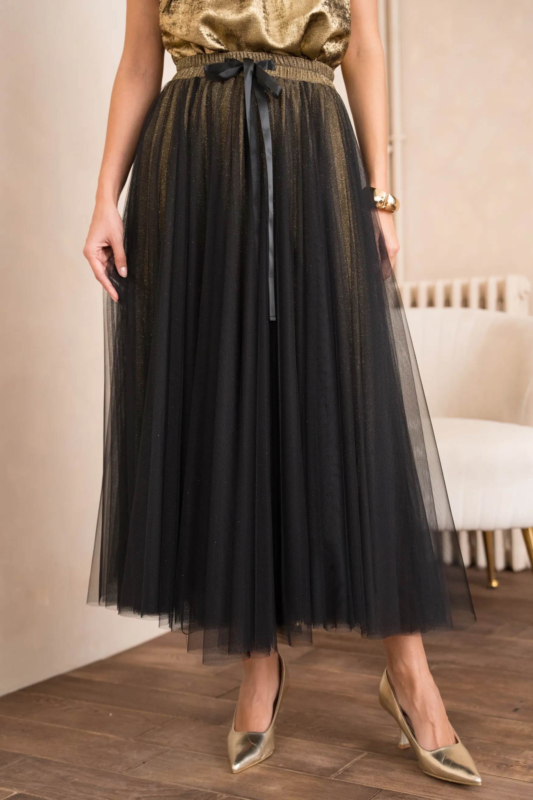 Outlet Choklate Paris Aria tulle skirt, black/gold glitter