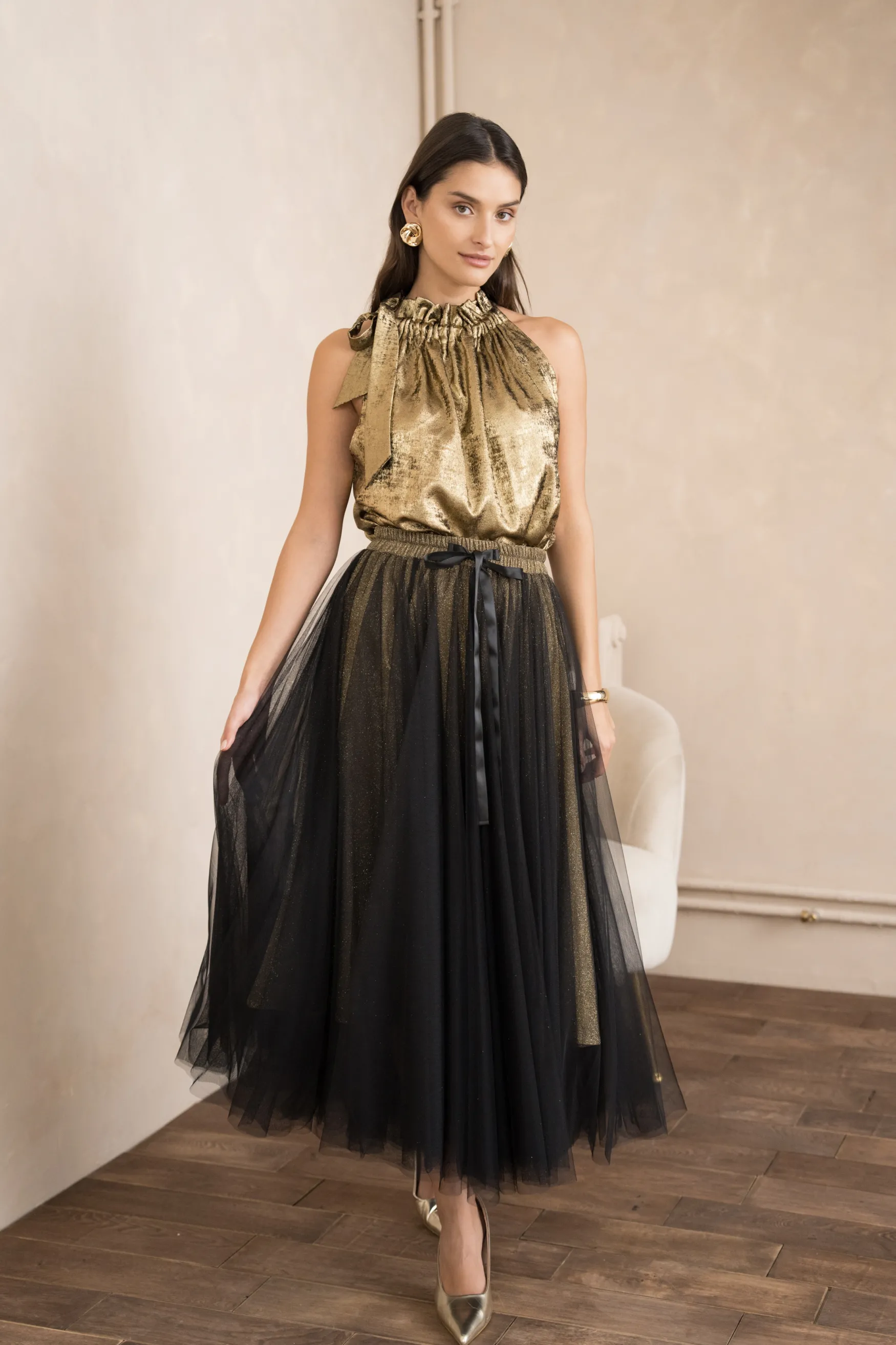 Outlet Choklate Paris Aria tulle skirt, black/gold glitter