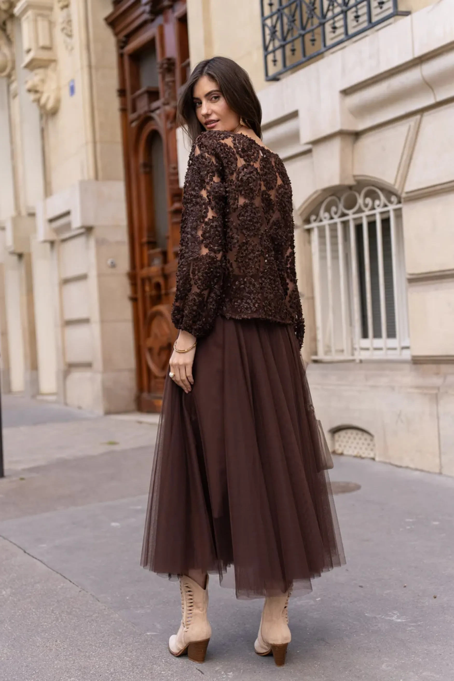 Sale Choklate Paris Aria tulle skirt, marron