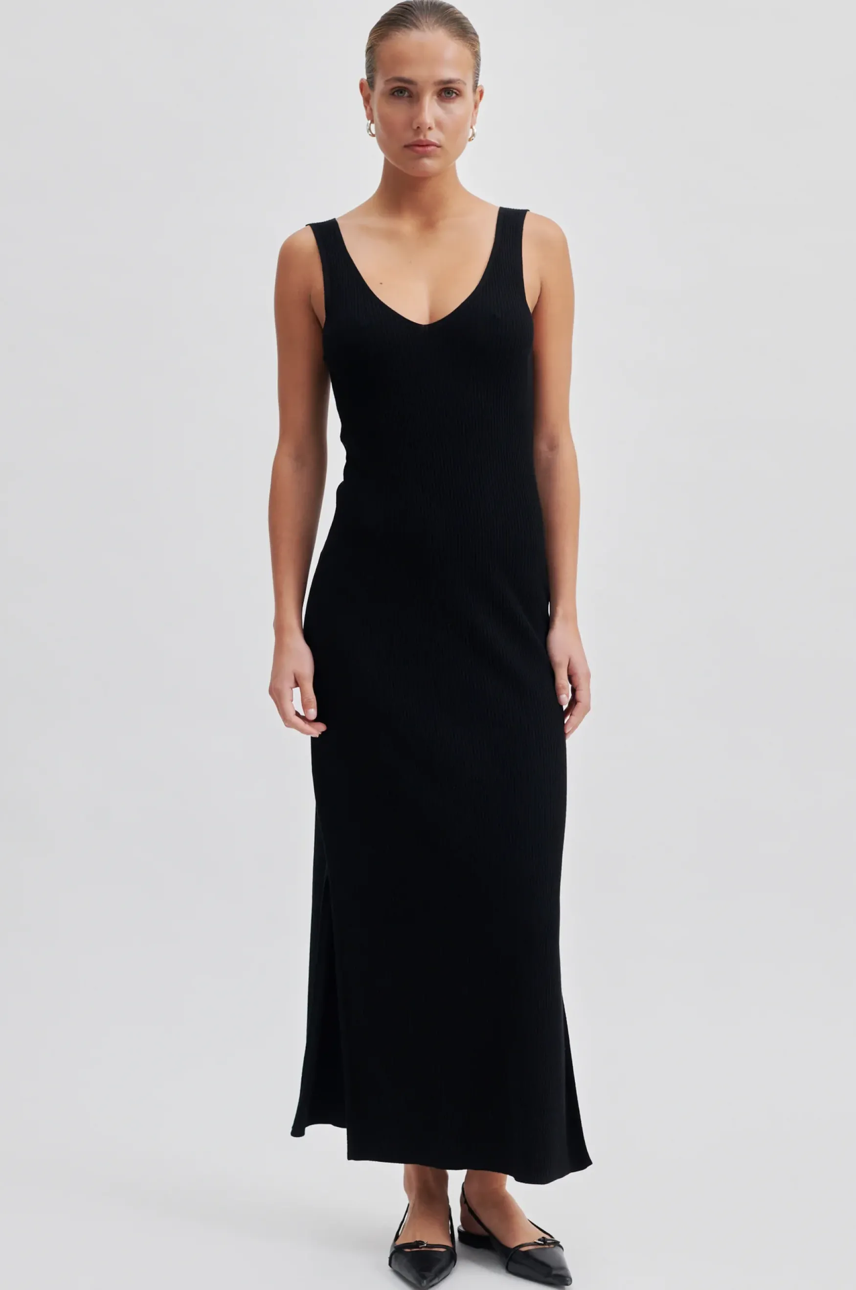 Clearance Second Female Como knit long dress, black