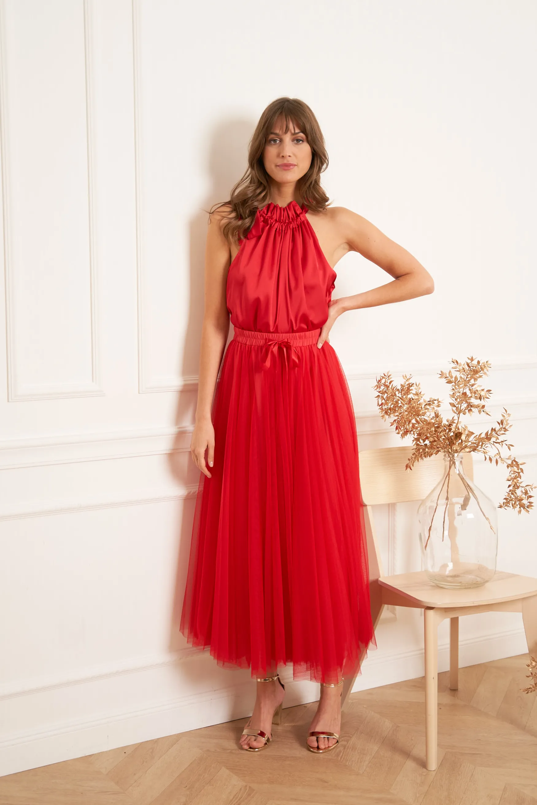 Fashion Choklate Paris Elisabeth satin top, rouge