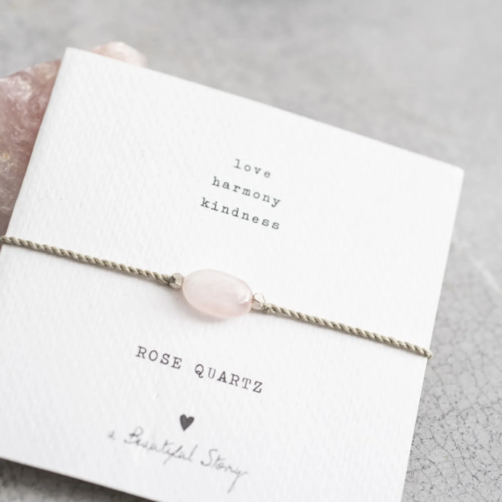 Hot A Beautiful Story Gemstone card rose quartz silver bracelet