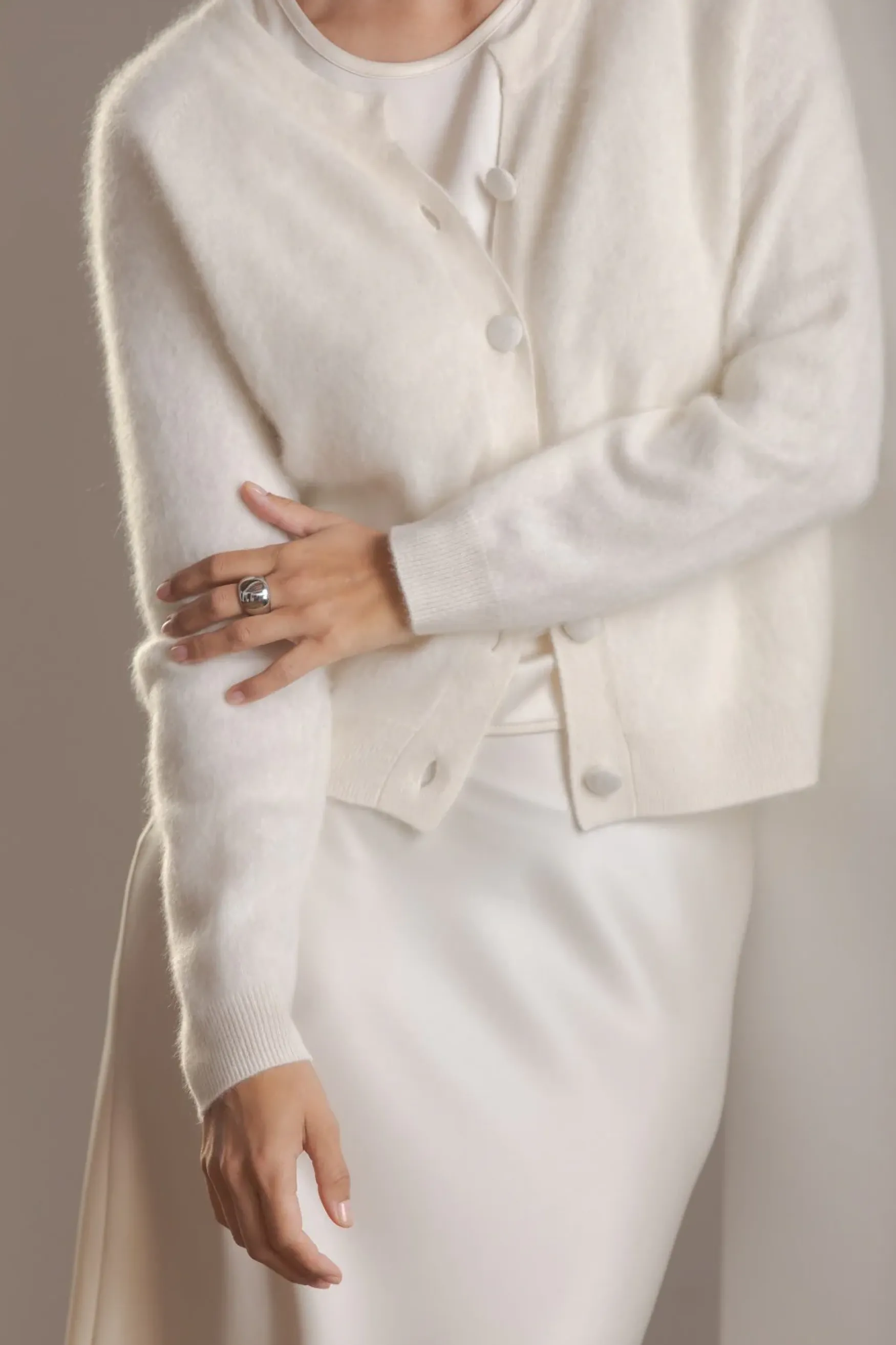 Clearance Original Story Karla twin set cashmere cardigan, cream