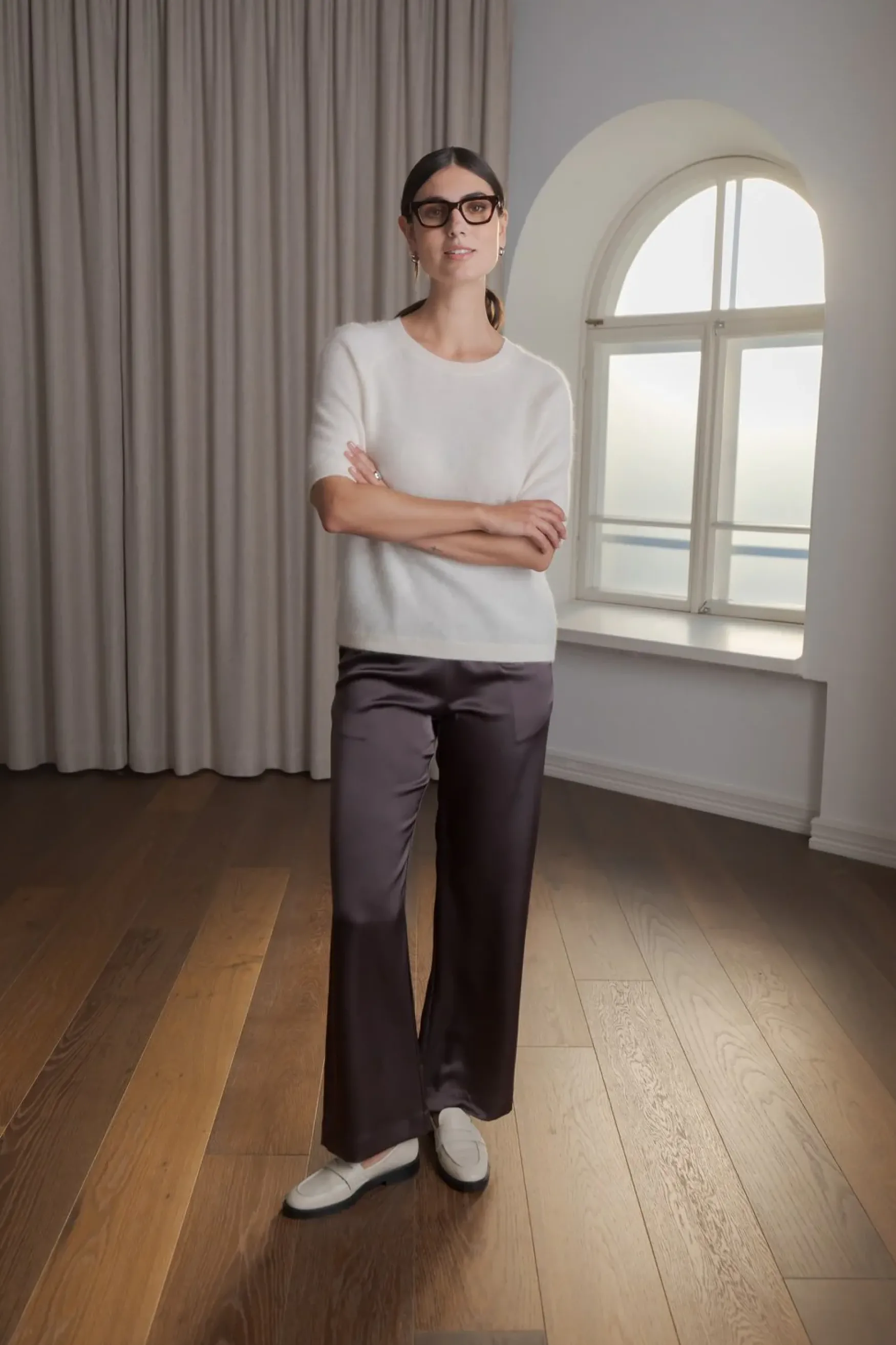 Clearance Original Story Karlie short sleeve cashmere sweater, cream