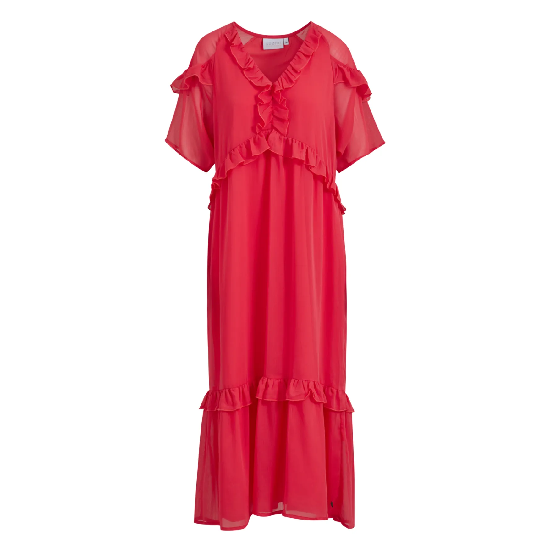 New Coster Copenhagen Long dress with frills, coral pink