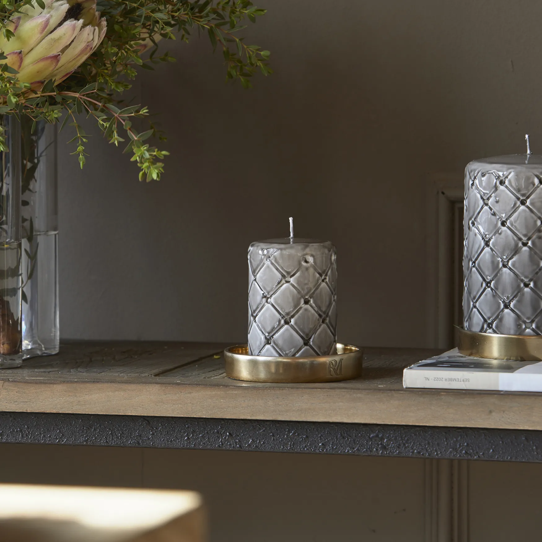 Clearance Rivièra Maison Pillar candle padded 7x10, flax