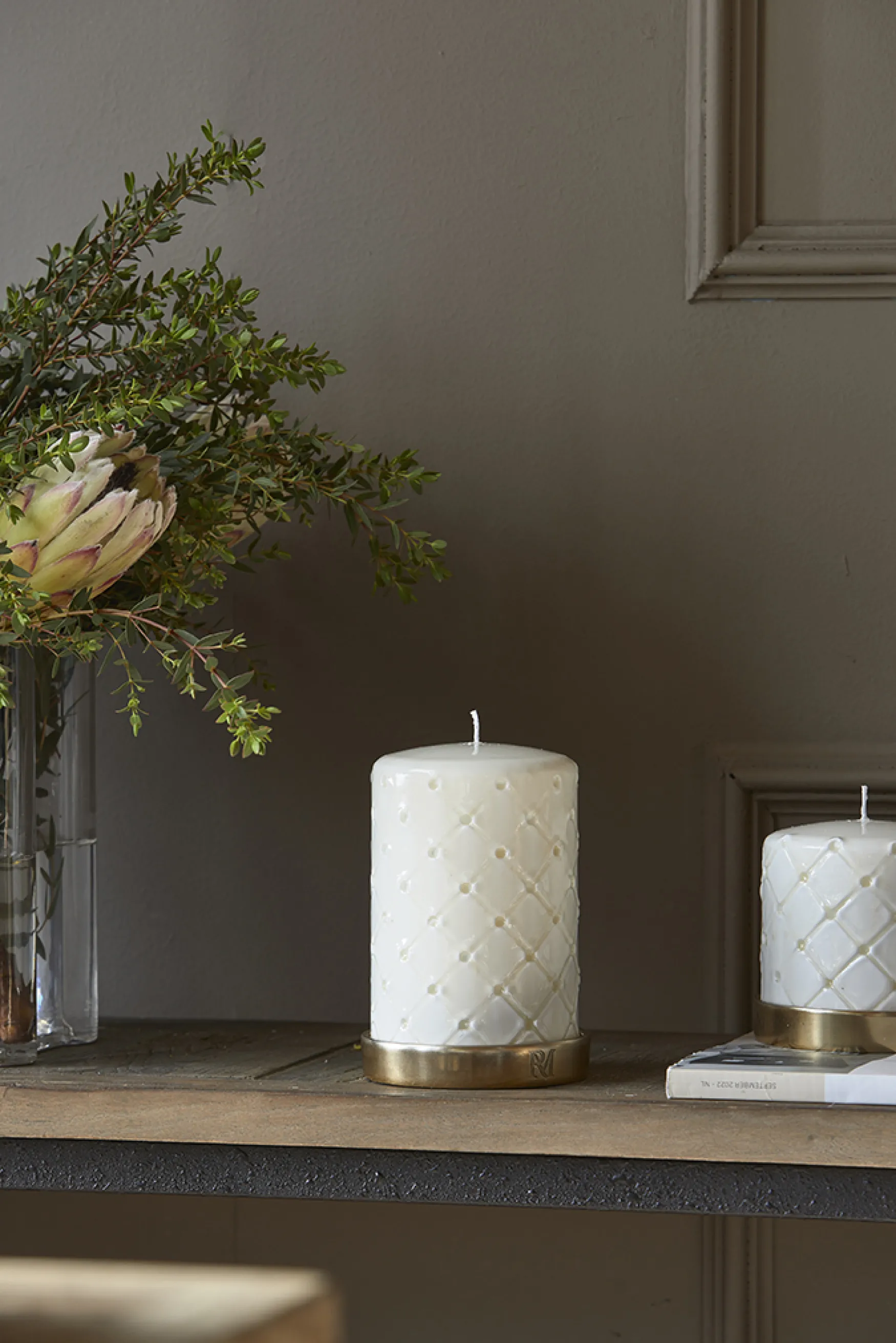 Discount Rivièra Maison Pillar candle padded 9,5x15, white