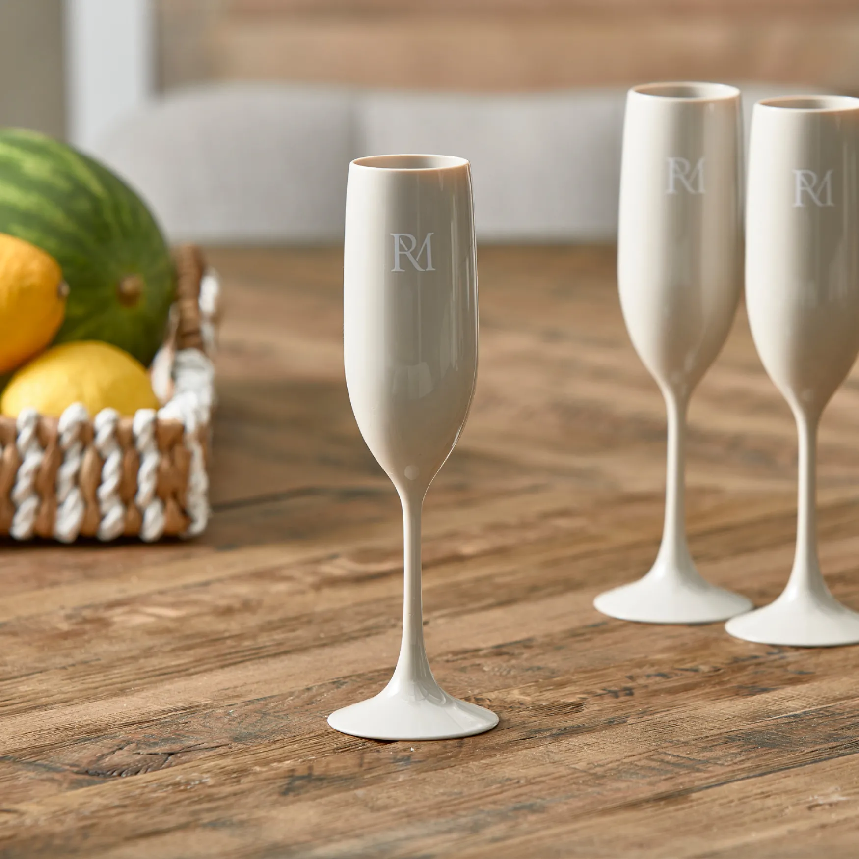 New Rivièra Maison RM monogram outdoor bubbles glass, flax