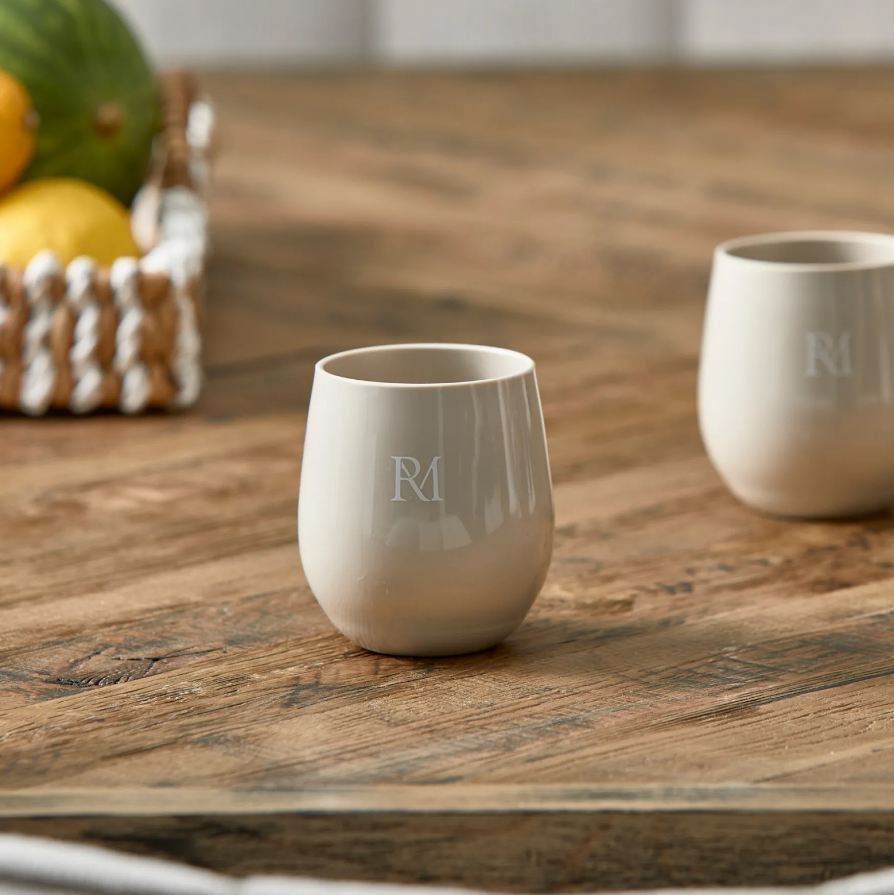 Clearance Rivièra Maison RM monogram outdoor water glass, flax