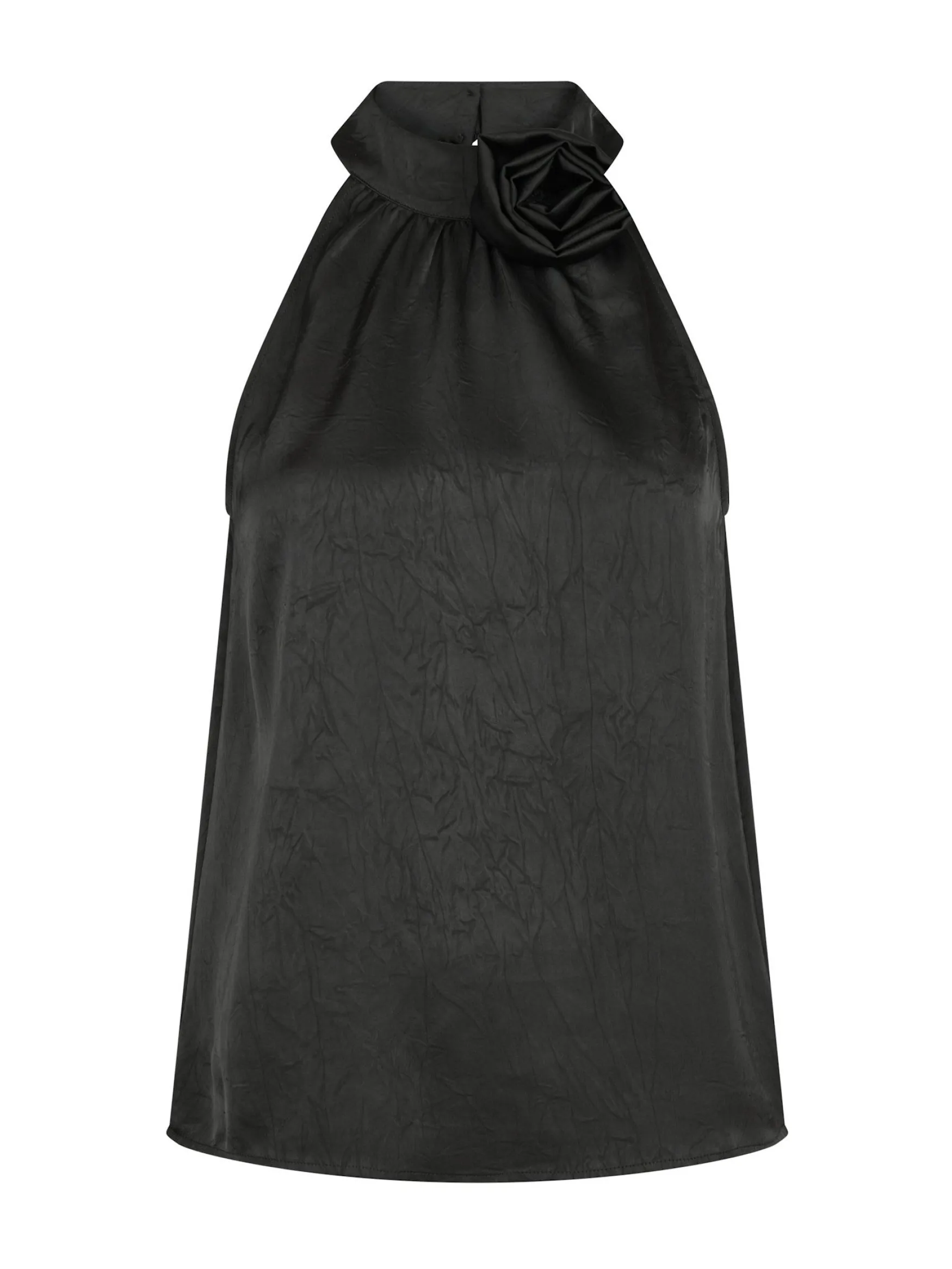 Hot Neo Noir Rosette crinkle sateen top, black