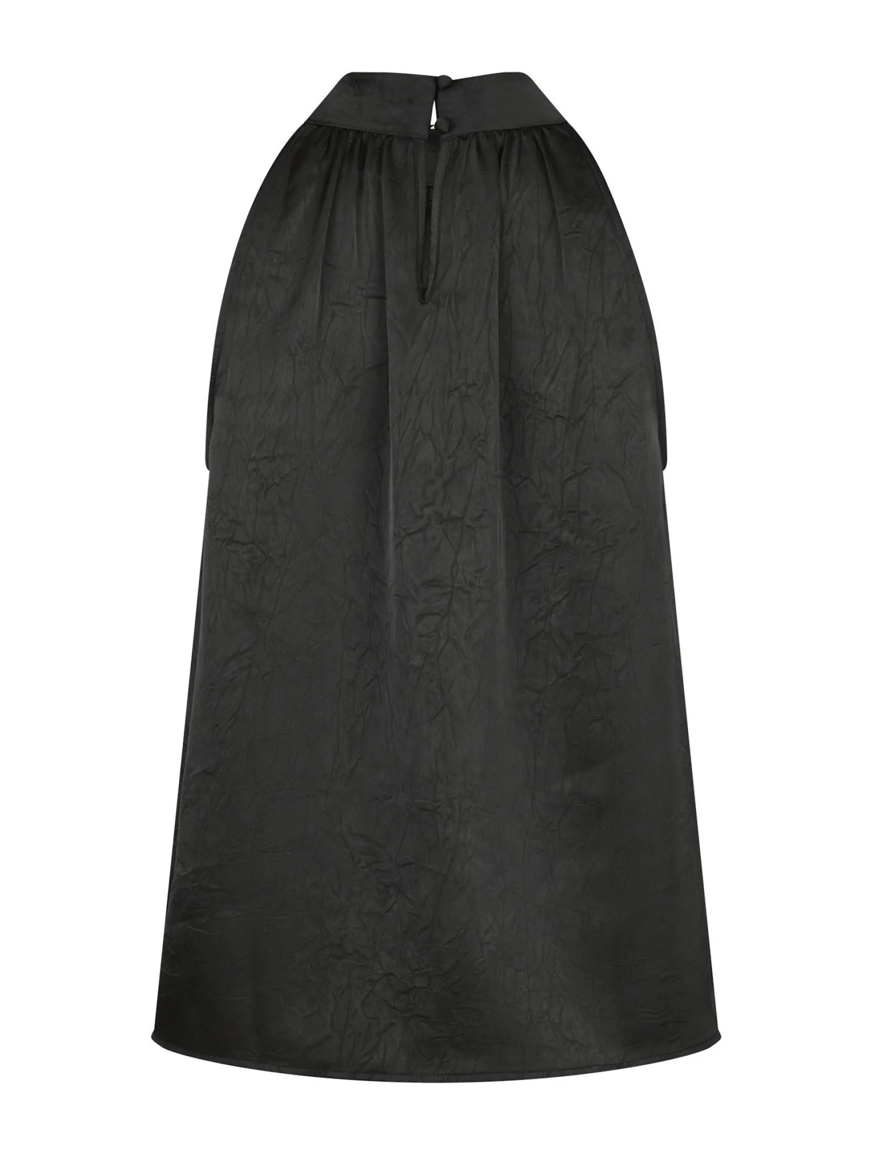 Hot Neo Noir Rosette crinkle sateen top, black