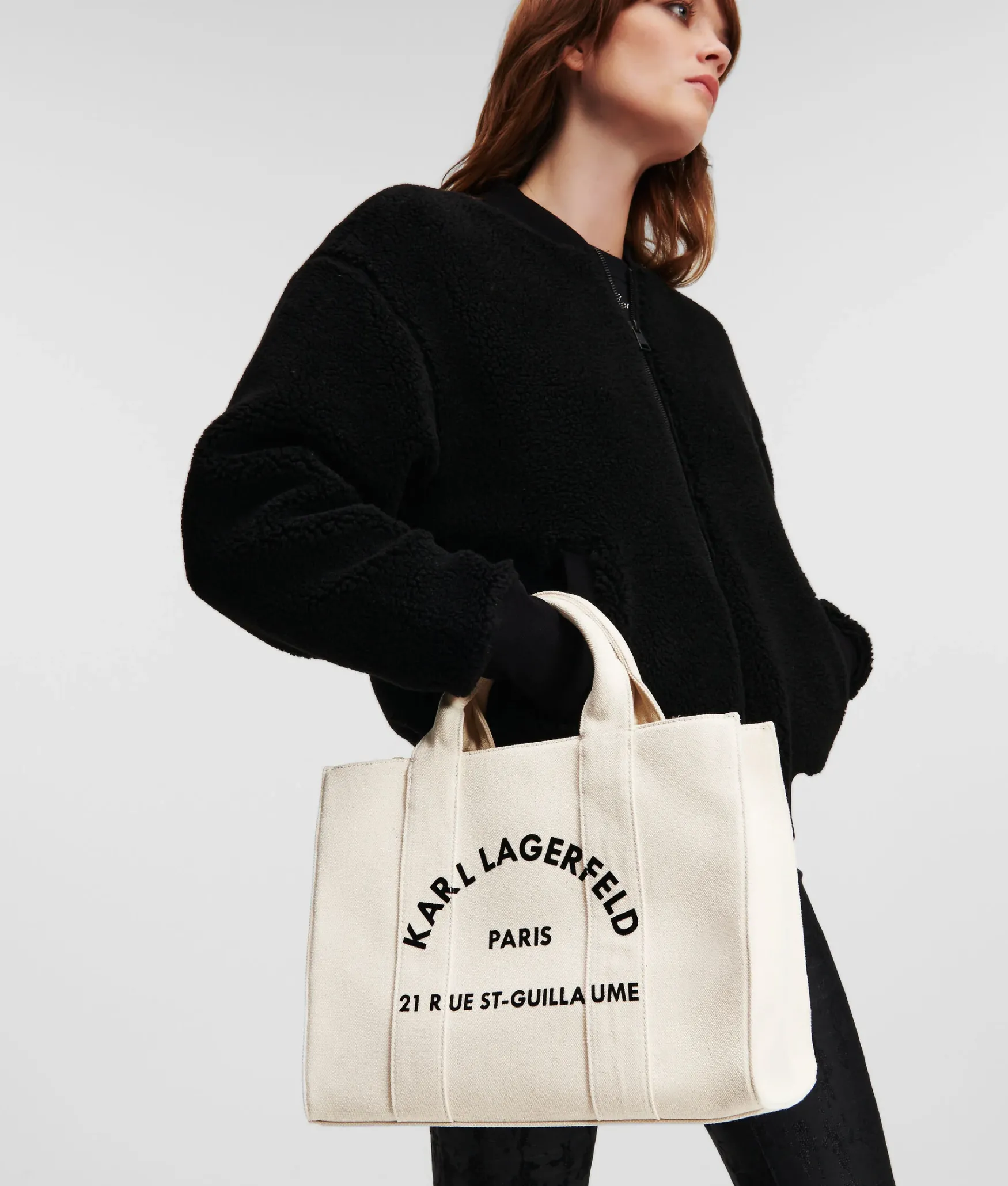Sale KARL LAGERFELD Rue St-Guillame medium square tote bag, natural