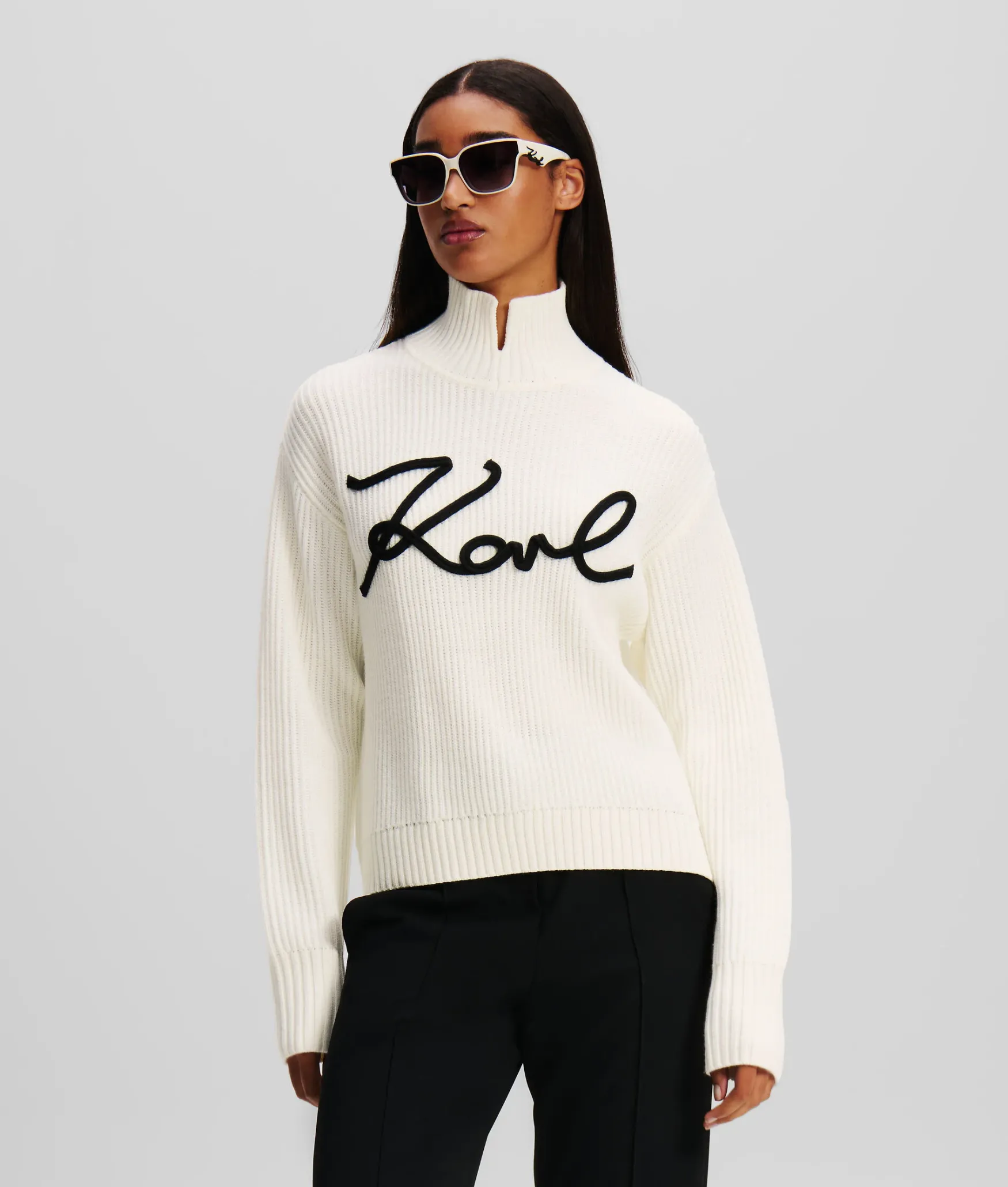 Sale KARL LAGERFELD Soutache sign chunky knit, white/black
