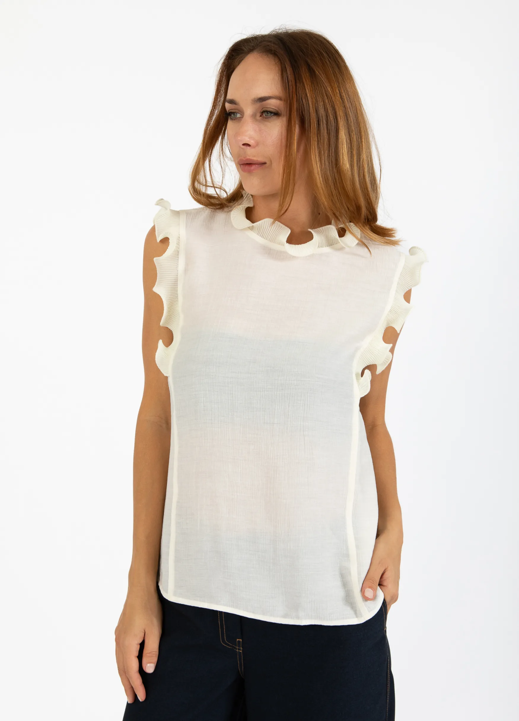 Discount Coster Copenhagen Top with ruffles, creme