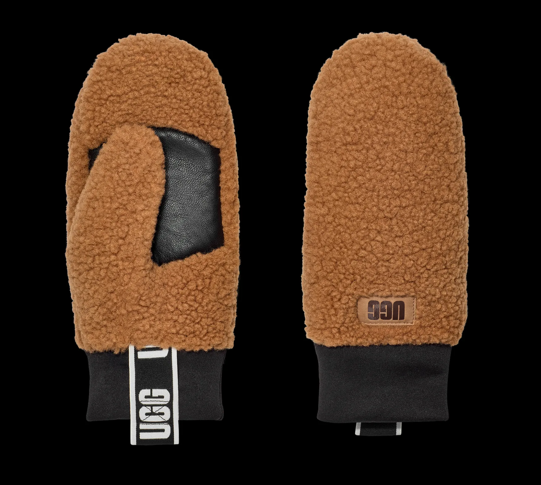 Hot UGG fluff mitten with logo tape, chestnut