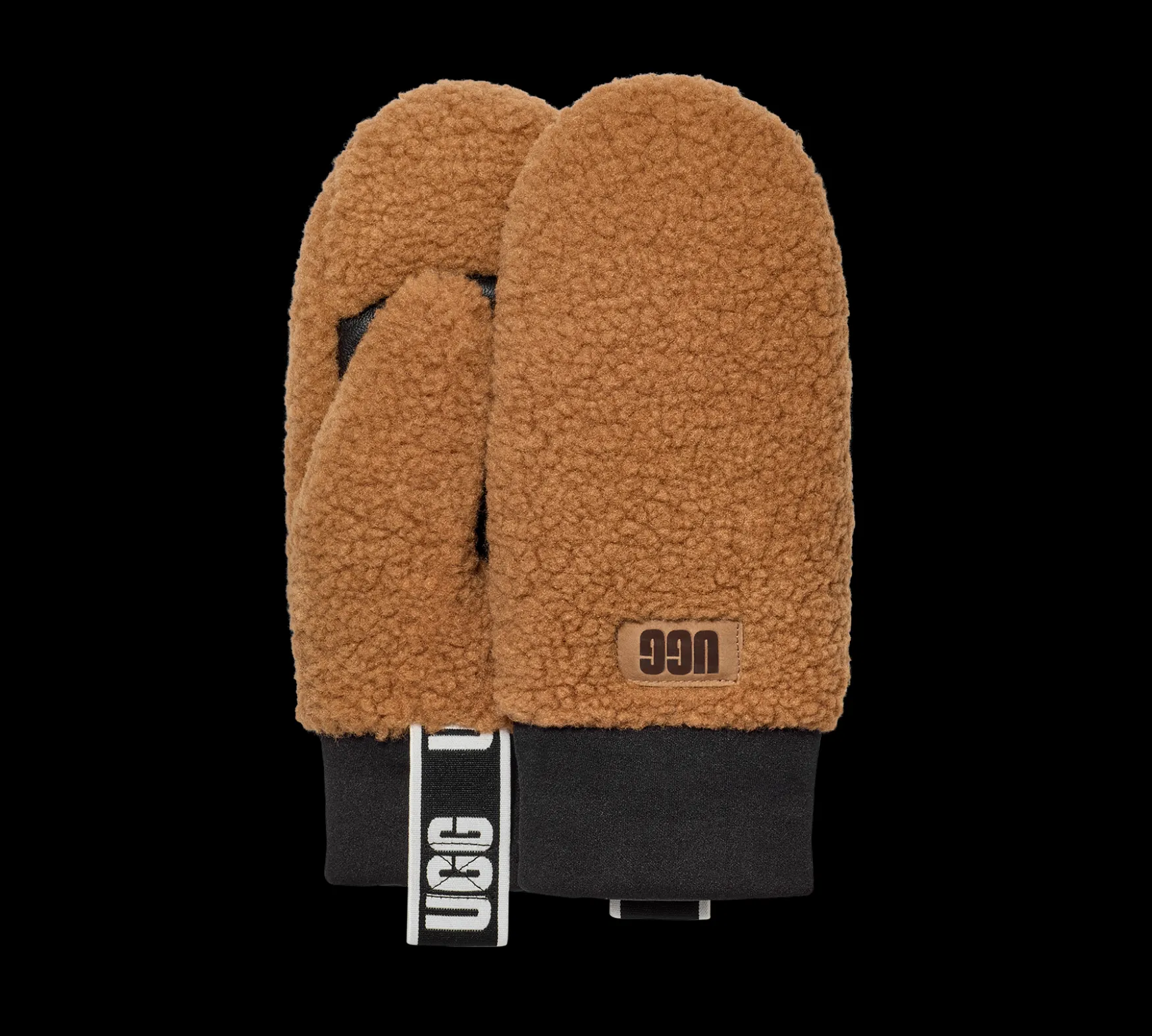 Hot UGG fluff mitten with logo tape, chestnut