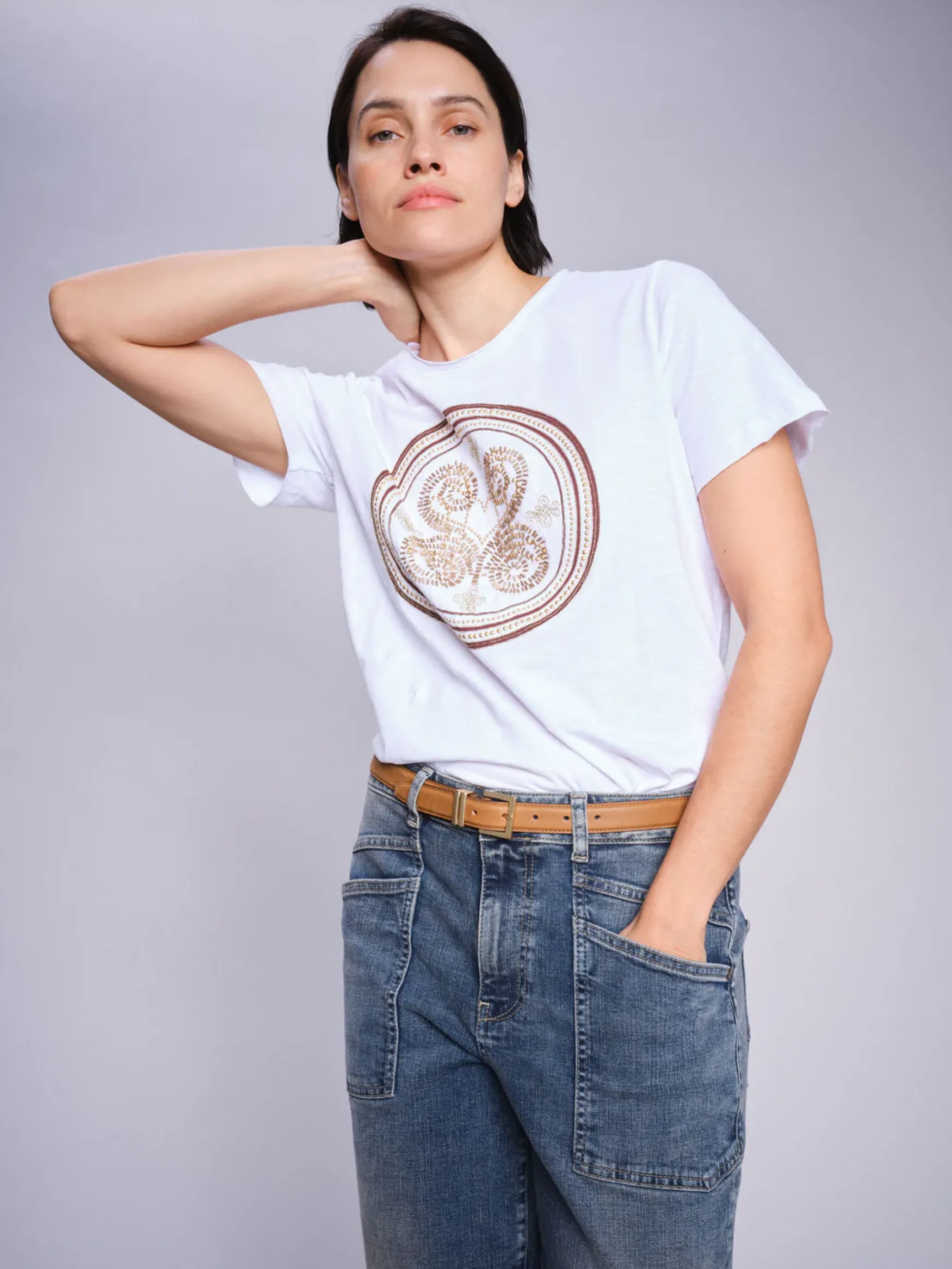 Online Mos Mosh Zano embroidery tee, white